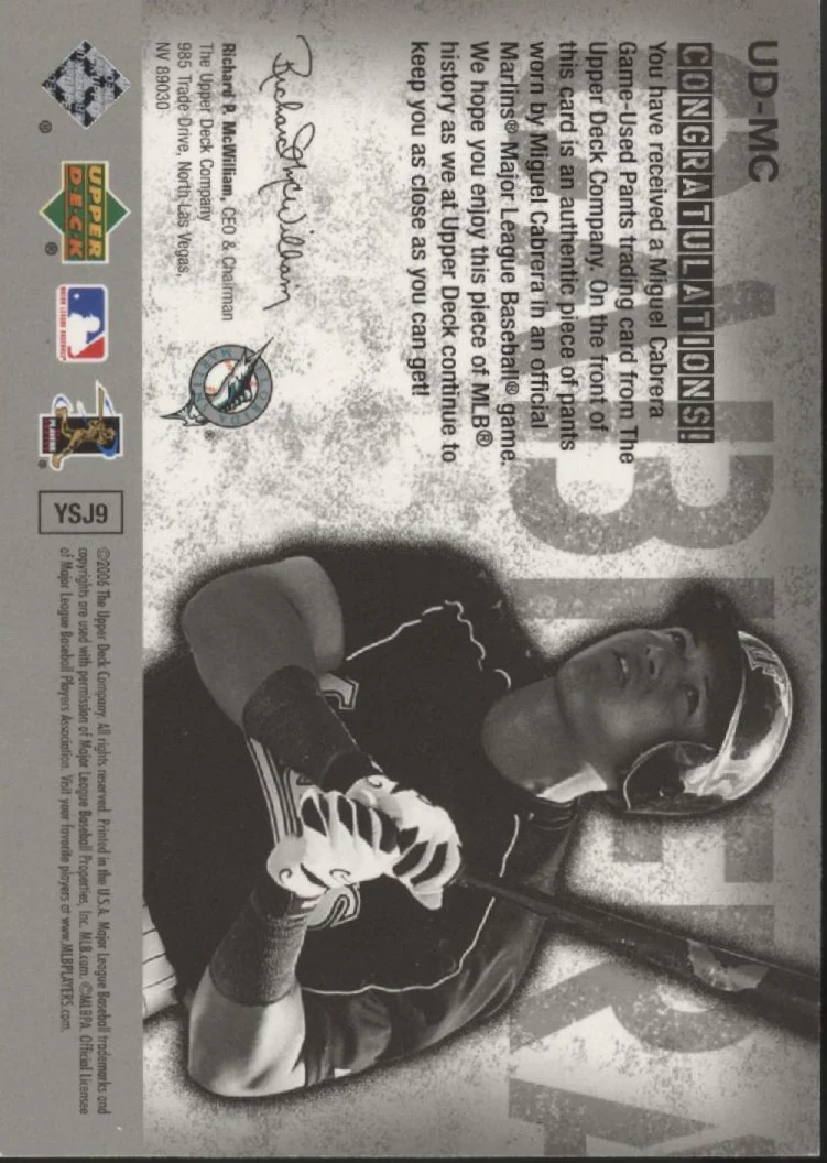Miguel Cabrera 2006 Upper Deck Game Materials Swatch #UD-MC