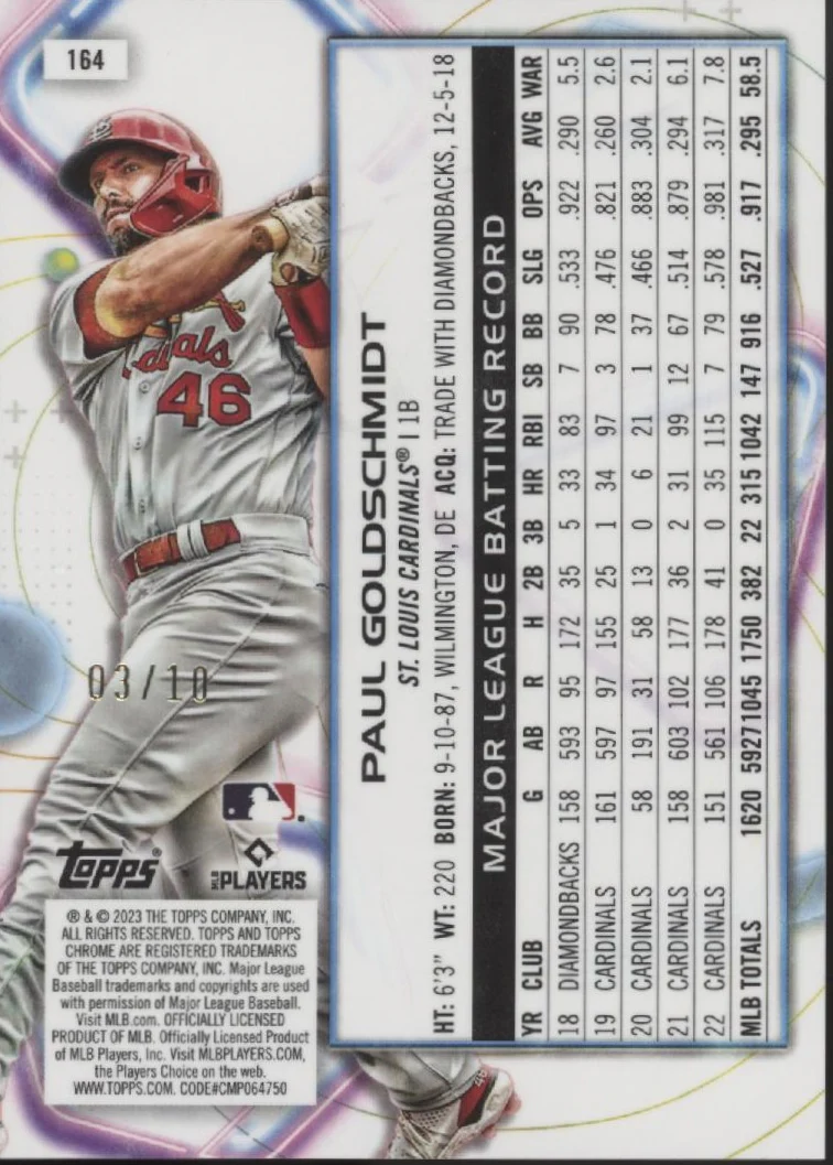 Paul Goldschmidt 2023 Topps Chrome Cosmic Black Eclipse Refractor 03/10 #164
