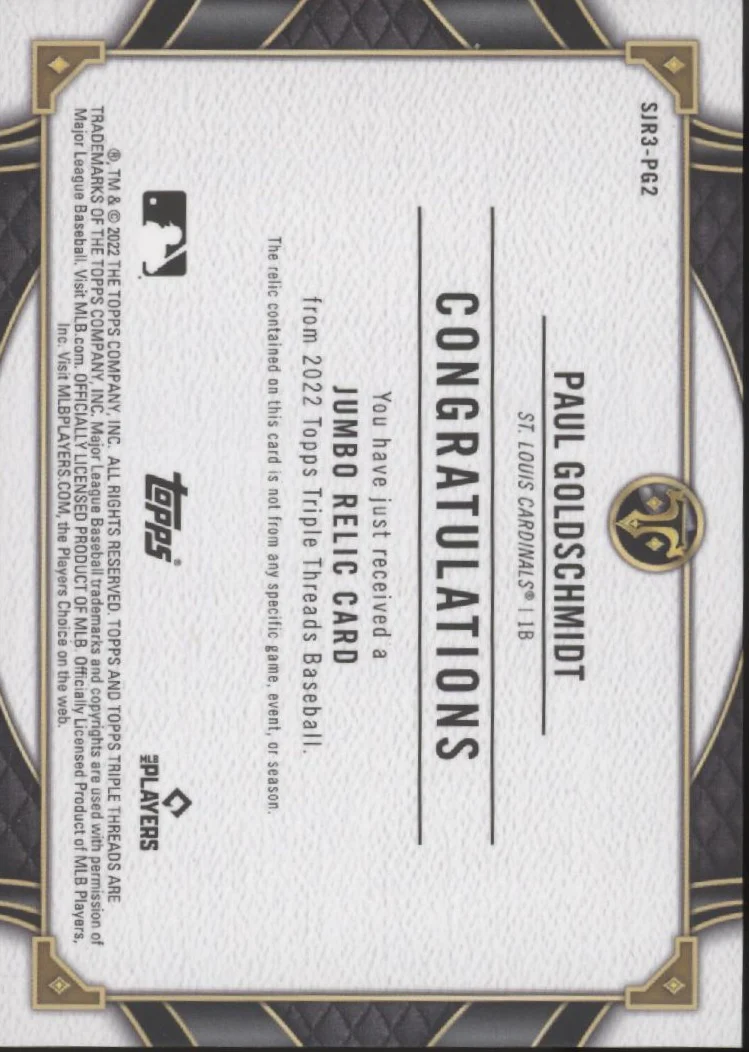 Paul Goldschmidt 2022 Topps Triple Threads Gold Swatch 5/9 #SJR3-PG2