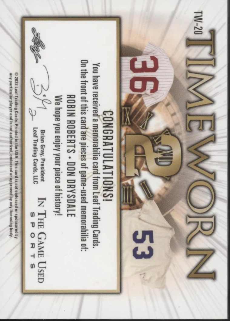 2089-robin-roberts-don-drysdale-2022-leaf-in-the-game-used-timeworn-swatches-2-2-2.webp Robin Roberts / Don Drysdale 2022 Leaf In the Game Used Timeworn Swatches 2/2