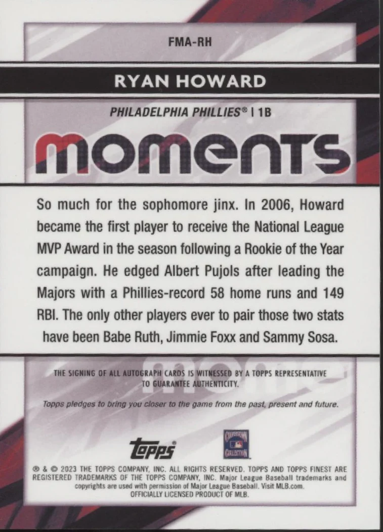 Ryan Howard 2023 Topps Finest Moments Refractor Auto #FMA-RH