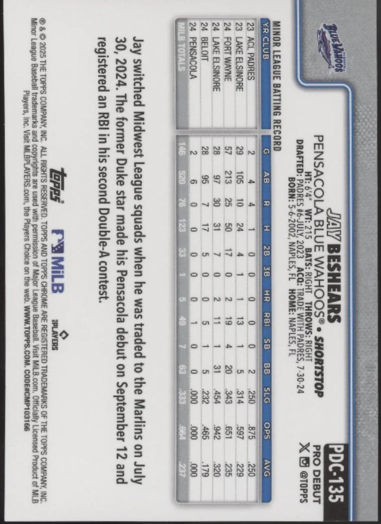Jay Beshears 2025 Topps Chrome Pro Debut Black Wave Refractor 04/10 #PDC-135