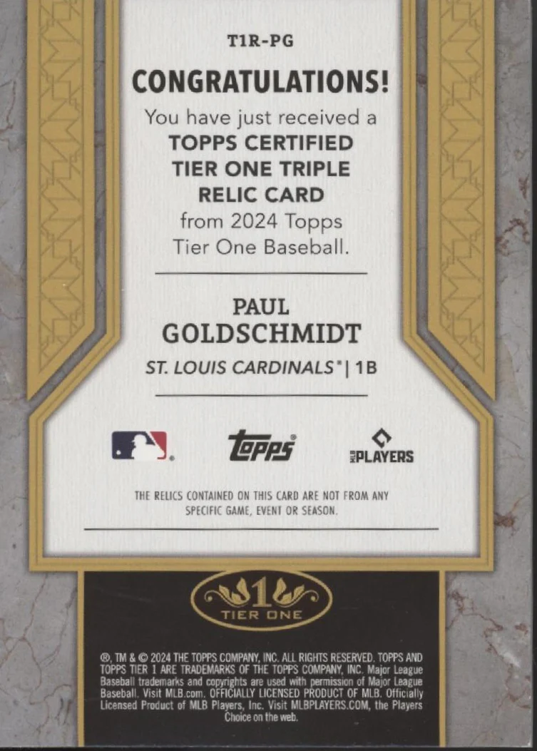 2124-paul-goldschmidt-2024-topps-tier-one-swatch-23-49-t1r-pg-2.webp Paul Goldschmidt 2024 Topps Tier One Swatch 23/49 #T1R-PG