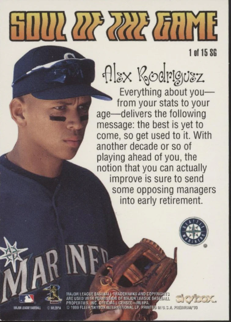 2145-alex-rodriguez-1999-skybox-premium-soul-of-the-game-1-2.webp Alex Rodriguez 1999 Skybox Premium Soul of the Game #1