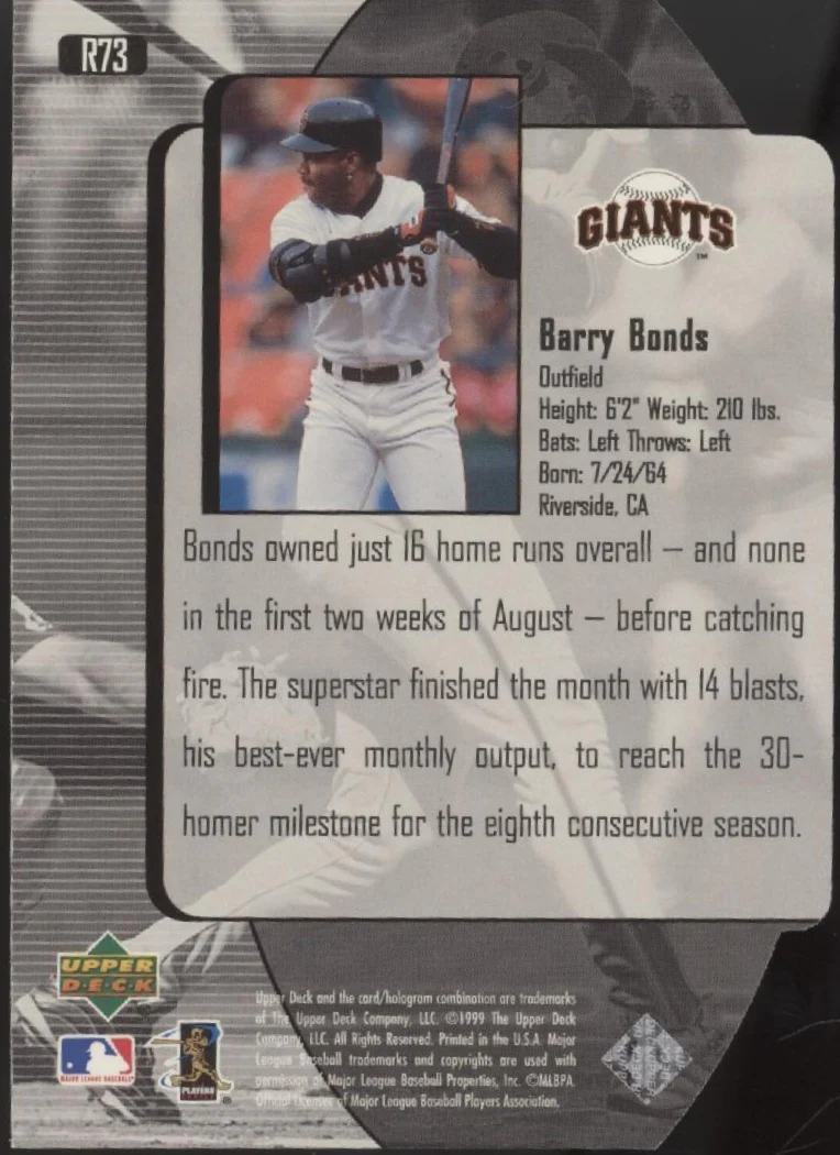 Barry Bonds 1999 Upper Deck Black Diamond Die-Cut #R73