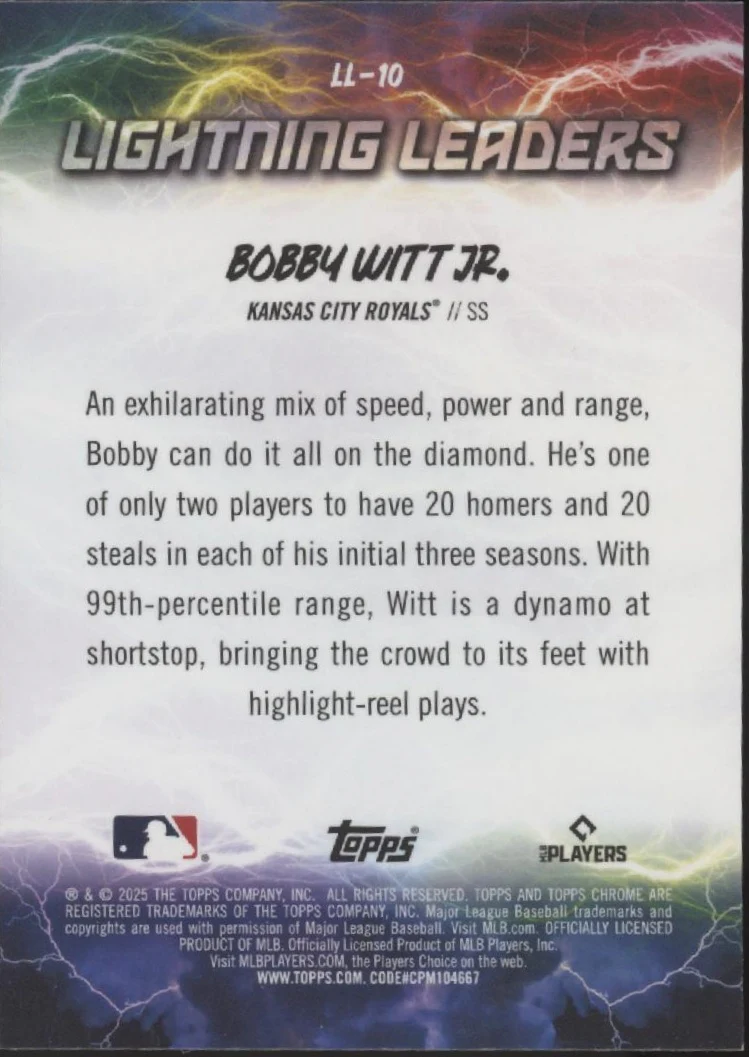 Bobby Witt Jr. 2025 Topps Chrome Lightning Leaders Refractor #LL-10
