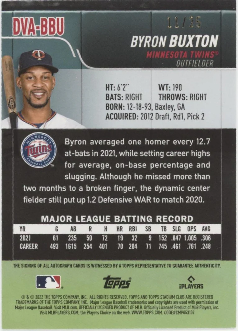 Byron Buxton 2022 Topps Stadium Club 1991 Variant 11/25 #DVA-BBU