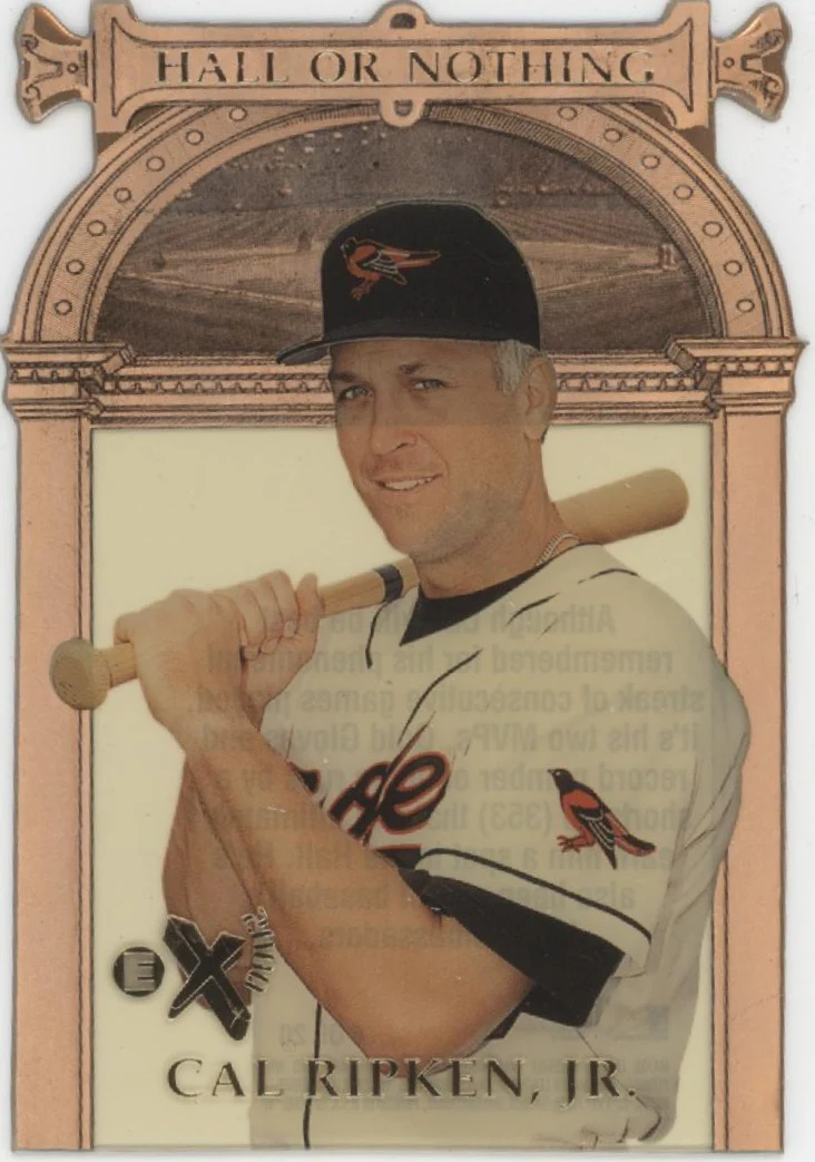 2167-cal-ripken-jr.-1997-fleer-ex-2000-hall-or-nothing-die-cut-4-1.webp Cal Ripken Jr. 1997 Fleer EX 2000 Hall or Nothing Die-Cut #4