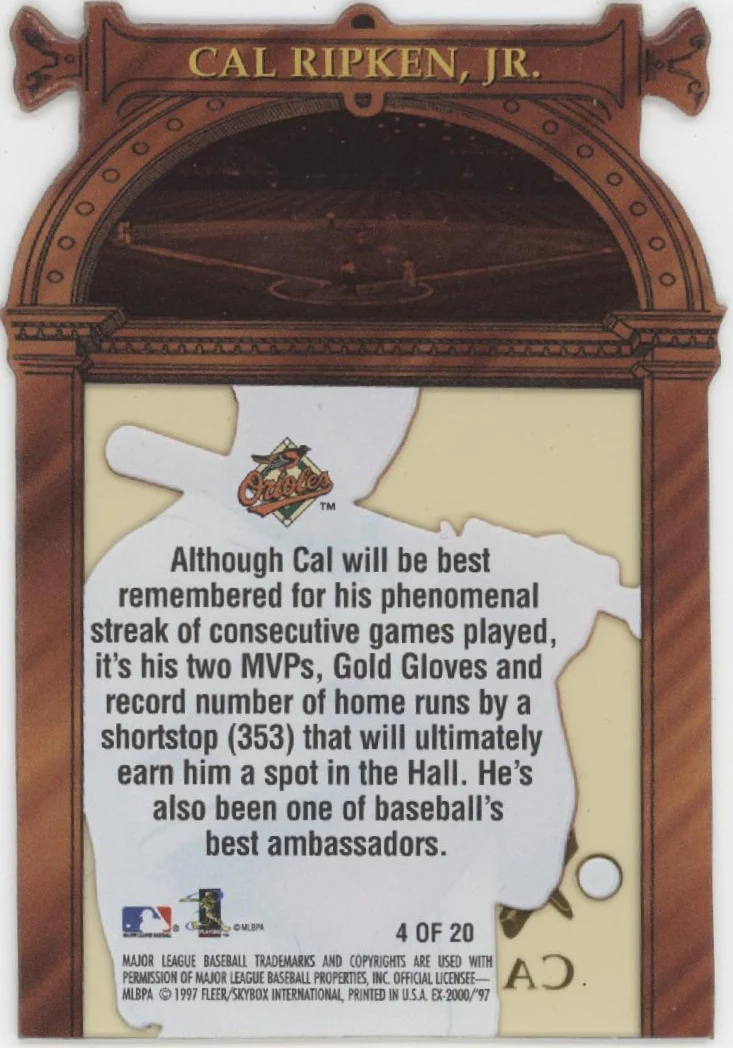 2167-cal-ripken-jr.-1997-fleer-ex-2000-hall-or-nothing-die-cut-4-2.webp Cal Ripken Jr. 1997 Fleer EX 2000 Hall or Nothing Die-Cut #4
