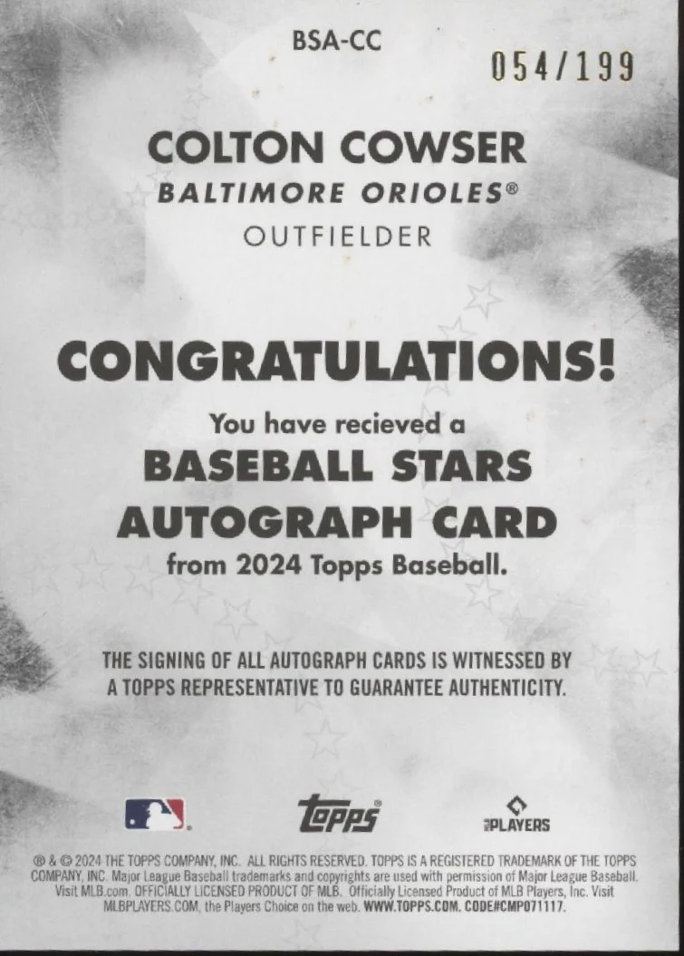 2179-colton-cowser-2024-topps-stars-black-rc-auto-054-199-bsa-cc-2.webp Colton Cowser 2024 Topps Stars Black RC Auto 054/199 #BSA-CC