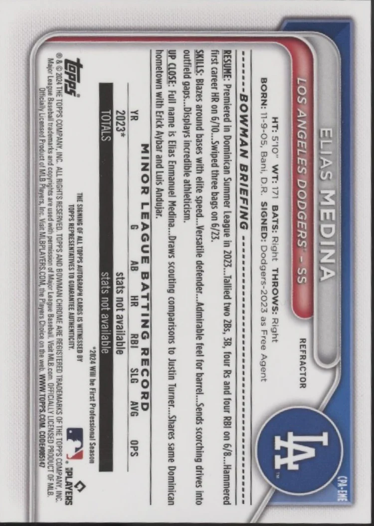 2189-elias-medina-2024-bowman-chrome-auto-028-499-cpa-eme-2.webp Elias Medina 2024 Bowman Chrome Auto 028/499 #CPA-EME