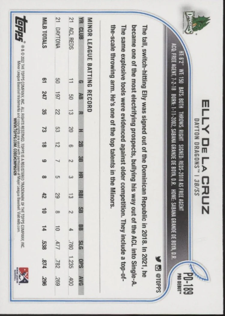 Elly De La Cruz 2022 Topps Pro Debut #PD-189 #1