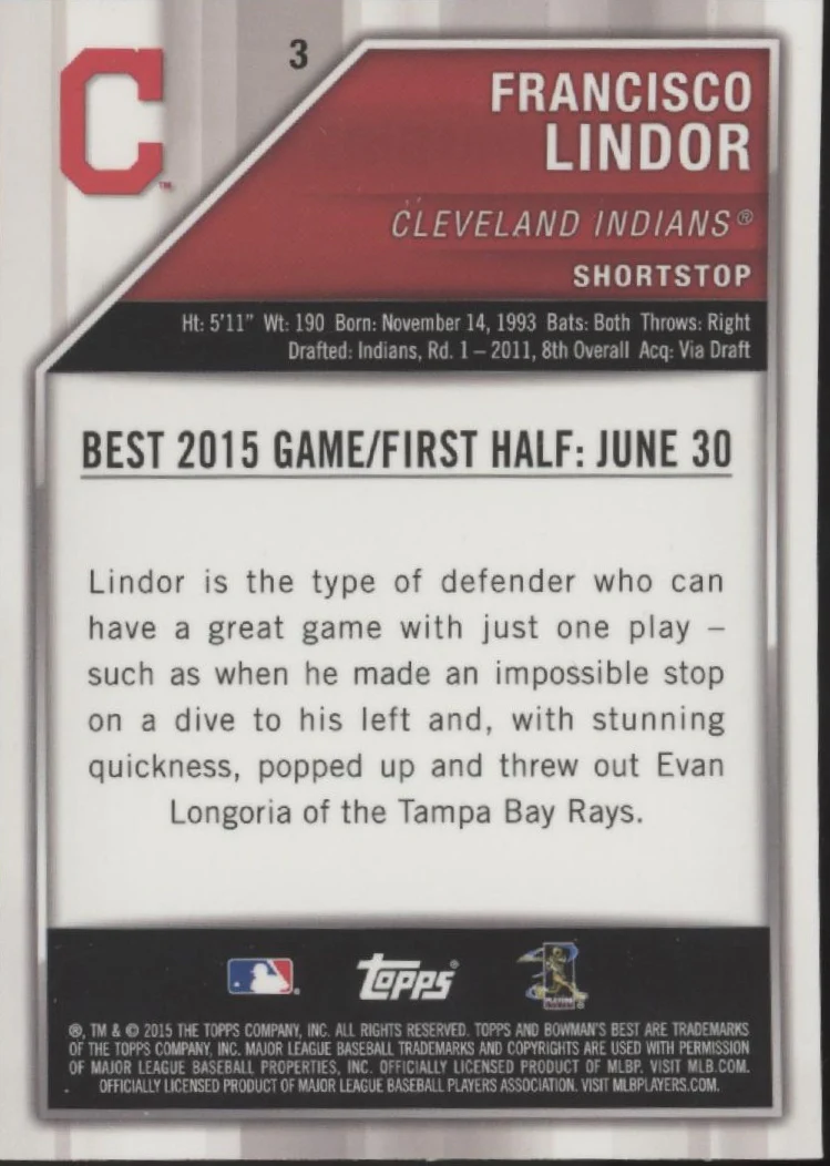 Francisco Lindor 2015 Bowman's Best RC #3 #1
