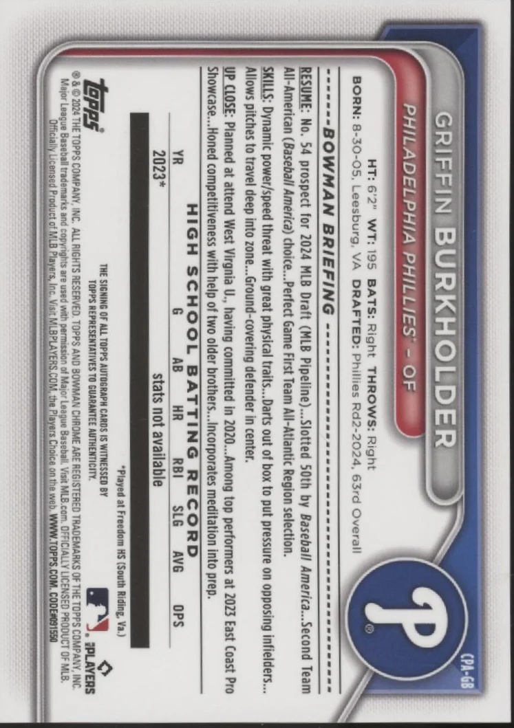Griffin Burkholder 2024 Bowman Chrome Auto #CPA-GB