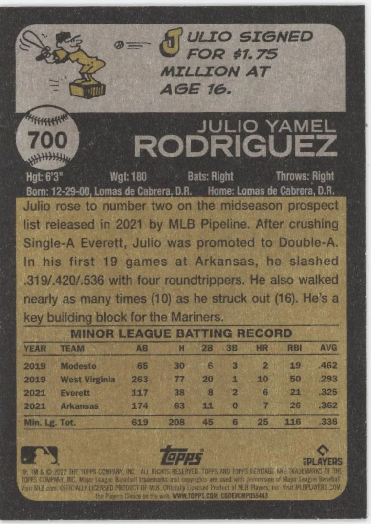 Julio Rodriguez 2022 Topps Heritage RC #700 #3