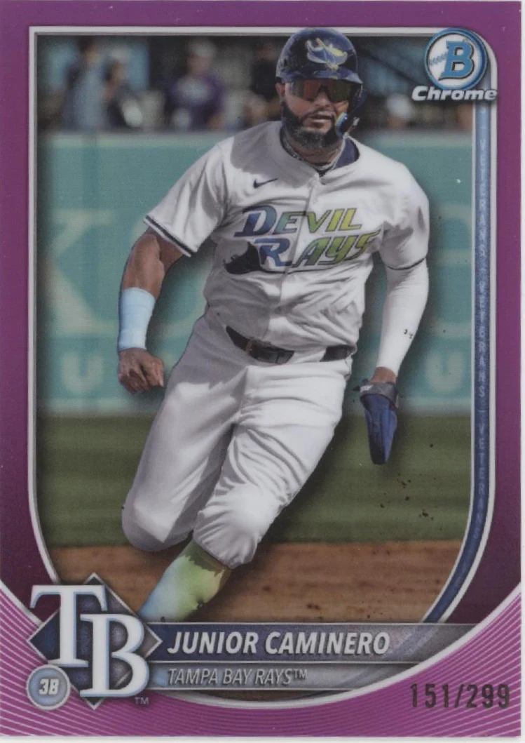 Junior Caminero 2025 Bowman Chrome Purple Refractor 151/299 #80