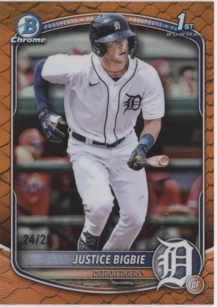 Justice Bigbie 2025 Bowman Chrome Prospects Orange Scale Refractor 24/25