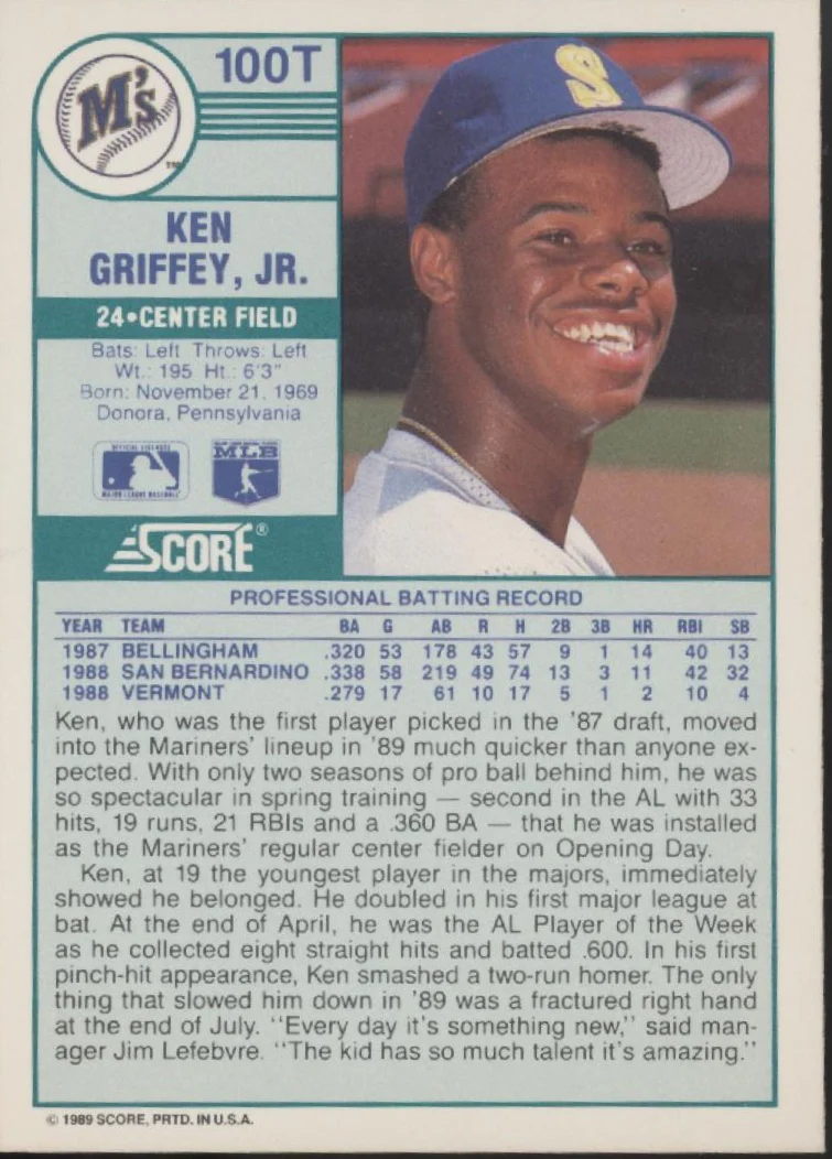 2238-ken-griffey-jr.-1989-score-rookies-traded-rc-100t-2.webp Ken Griffey Jr. 1989 Score Rookies & Traded RC #100T