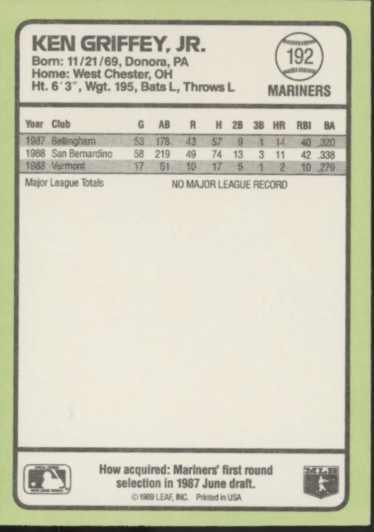 Ken Griffey Jr. 1989 Donruss RC #192