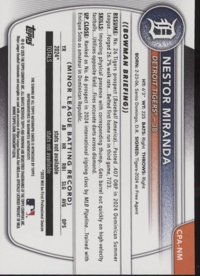 2268-nestor-miranda-2025-bowman-chrome-prospects-auto-cpa-nm-2.webp Nestor Miranda 2025 Bowman Chrome Prospects Auto #CPA-NM