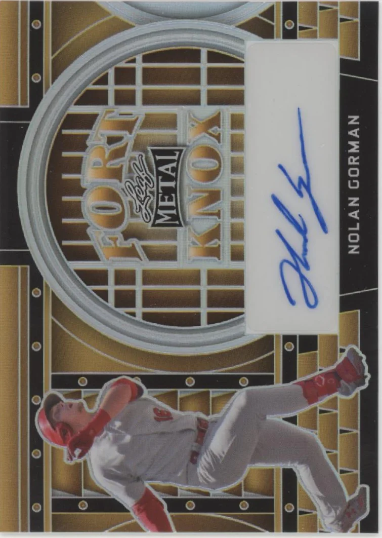 2273-nolan-gorman-2022-leaf-metal-fort-knox-auto-9-10-ft-ng1-1.webp Nolan Gorman 2022 Leaf Metal Fort Knox Auto 9/10 #FT-NG1