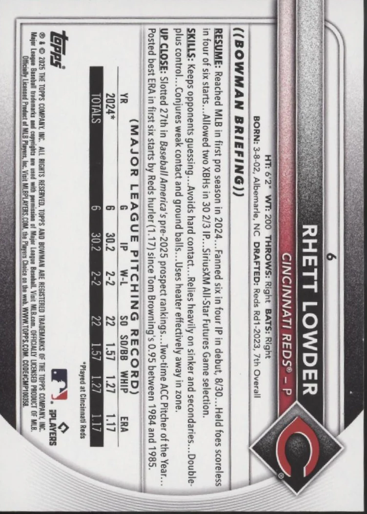 Rhett Lowder 2025 Bowman Retro Logo Holo RC #6