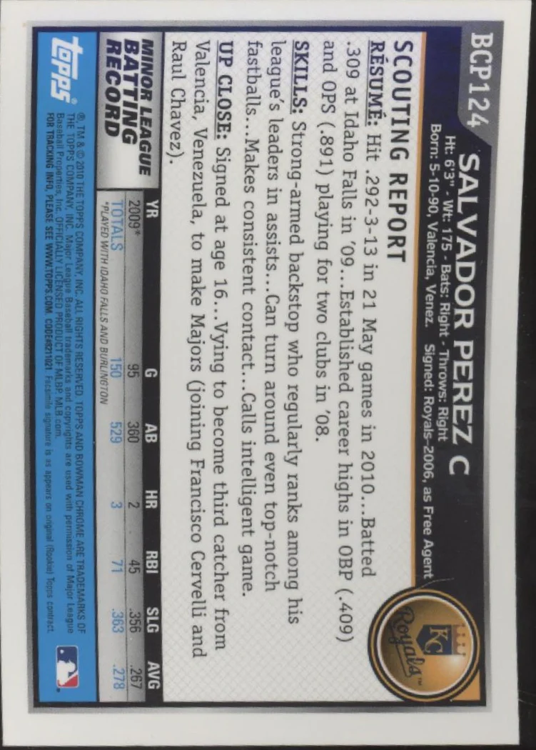 Salvador Perez 2010 Bowman Chrome #BCP124 #2