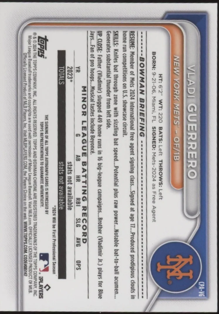Vladi Guerrero 2024 Bowman Chrome Auto #CPA-VG