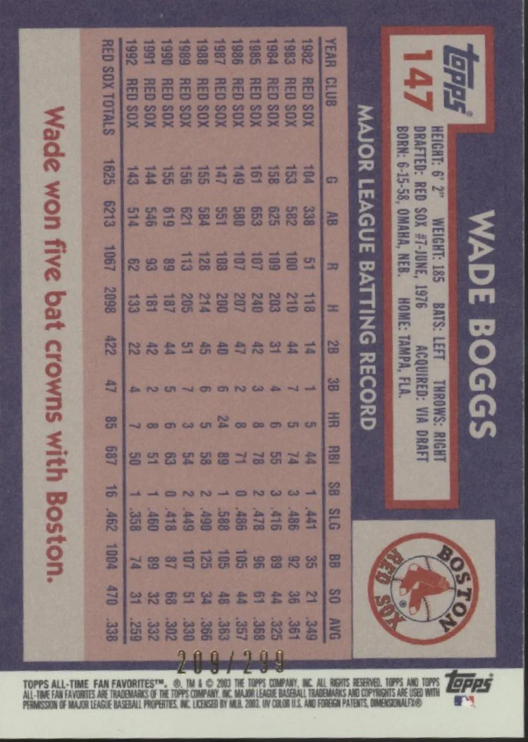 2303-wade-boggs-2003-topps-all-time-fan-favorites-209-299-147-2.webp Wade Boggs 2003 Topps All-Time Fan Favorites 209/299 #147