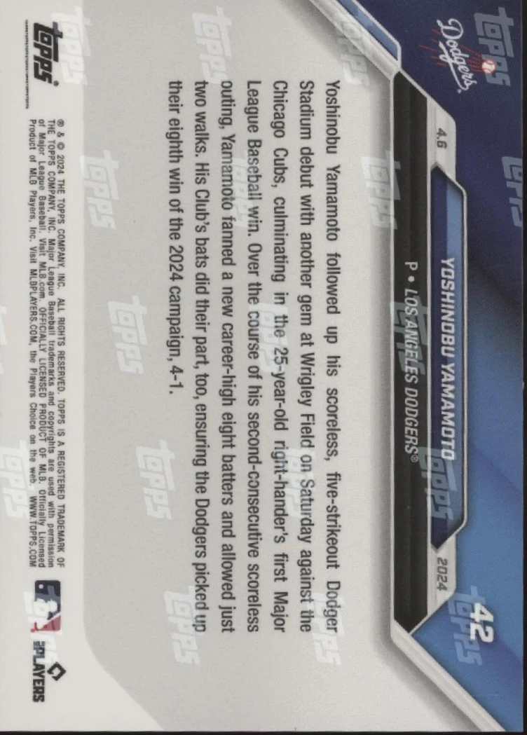 2306-yoshinobu-yamamoto-2024-topps-now-rc-42-5-2.webp Yoshinobu Yamamoto 2024 Topps Now RC #42 #5