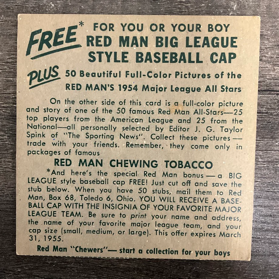 2315-al-carrasquel-1954-red-man-19-chicago-white-sox-vg-2.webp Al Carrasquel 1954 Red Man #19 Chicago White Sox VG