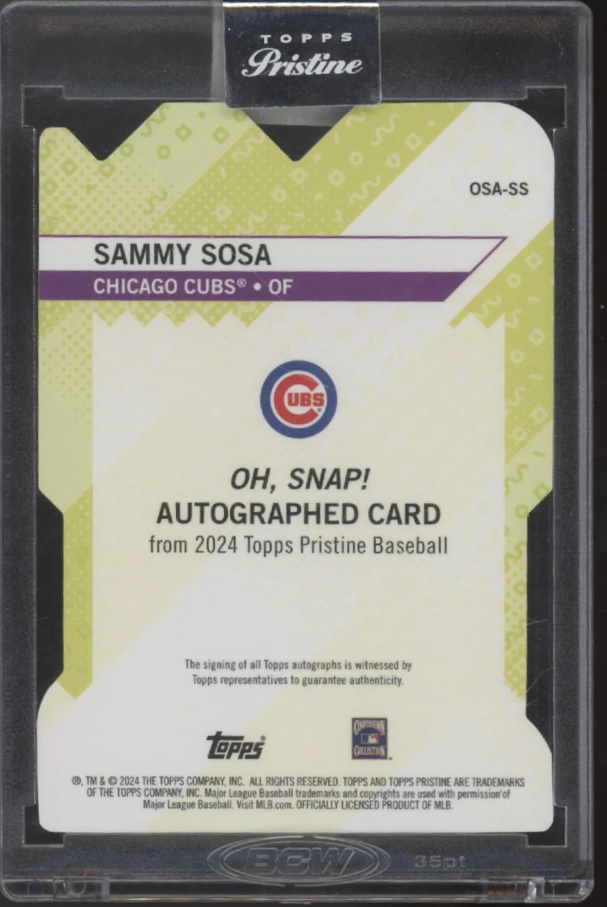 Sammy Sosa 2024 Topps Pristine Oh Snap! Die-Cut Gold Refractor Auto 33/50