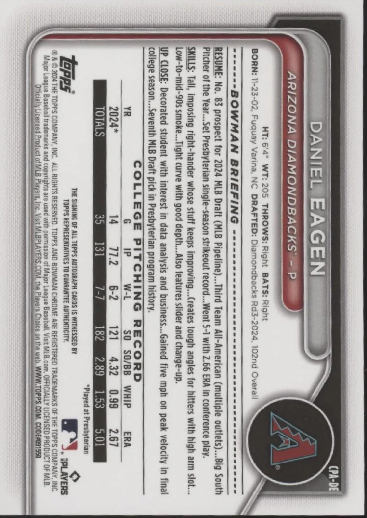 Daniel Eagen 2024 Bowman Chrome Auto #CPA-DE