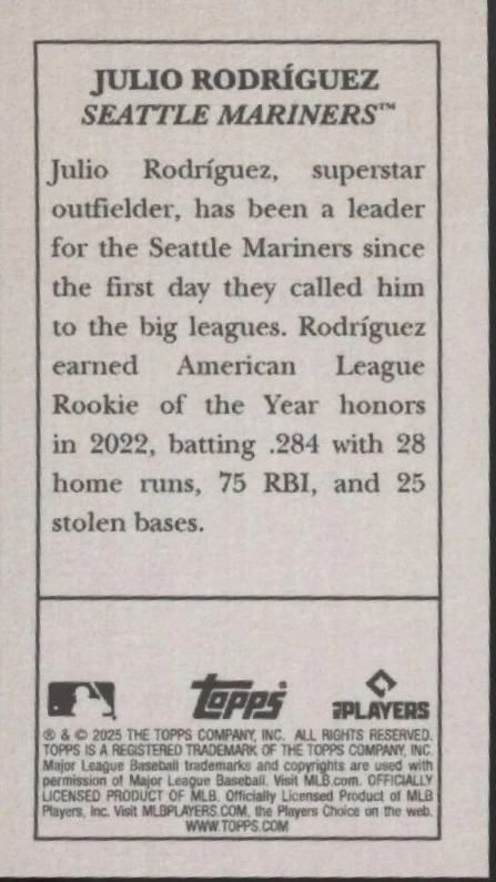 Julio Rodriguez 2025 Topps 206 Mini Base #249