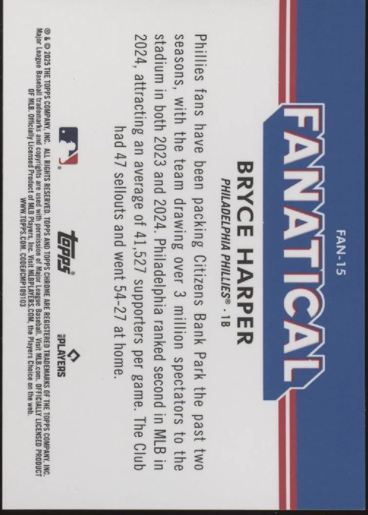 Bryce Harper 2025 Topps Chrome Fanatical Refractor #FAN-15