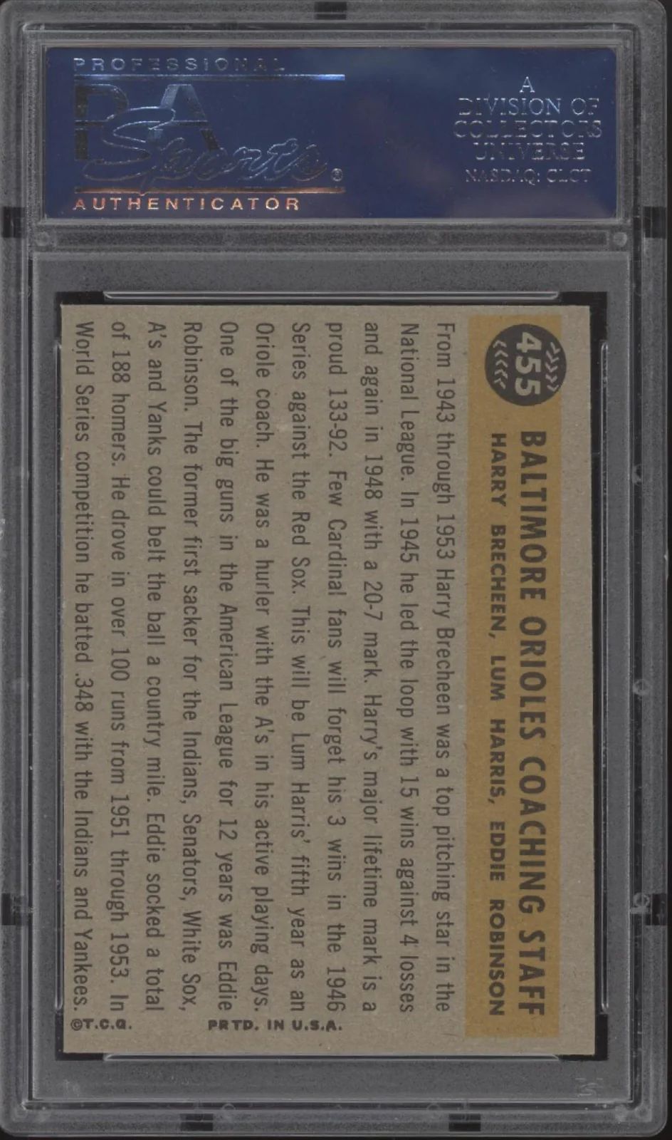 Baltimore Orioles 1960 Topps Coaches #455 PSA 8