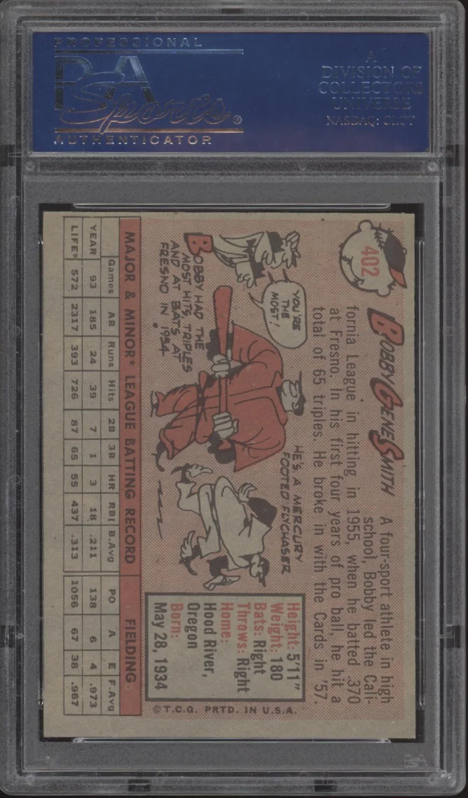 Bobby Gene Smith 1958 Topps #402 PSA 8 (OC)