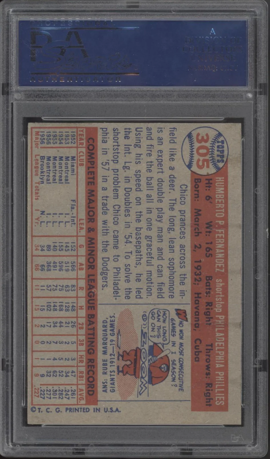 Chico Fernandez 1957 Topps #305 PSA 7
