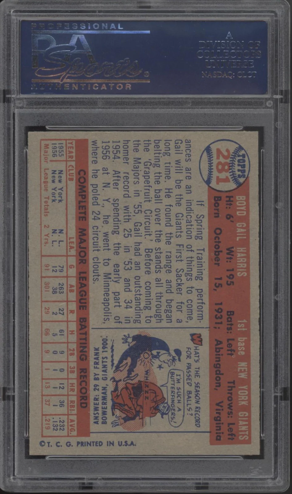 Gail Harris 1957 Topps #281 PSA 7