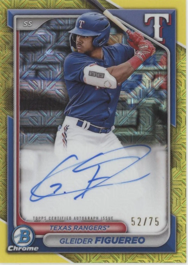 Gleider Figuereo 2024 Bowman Chrome Yellow Mojo Refractor Auto 52/75 #BMA-GF