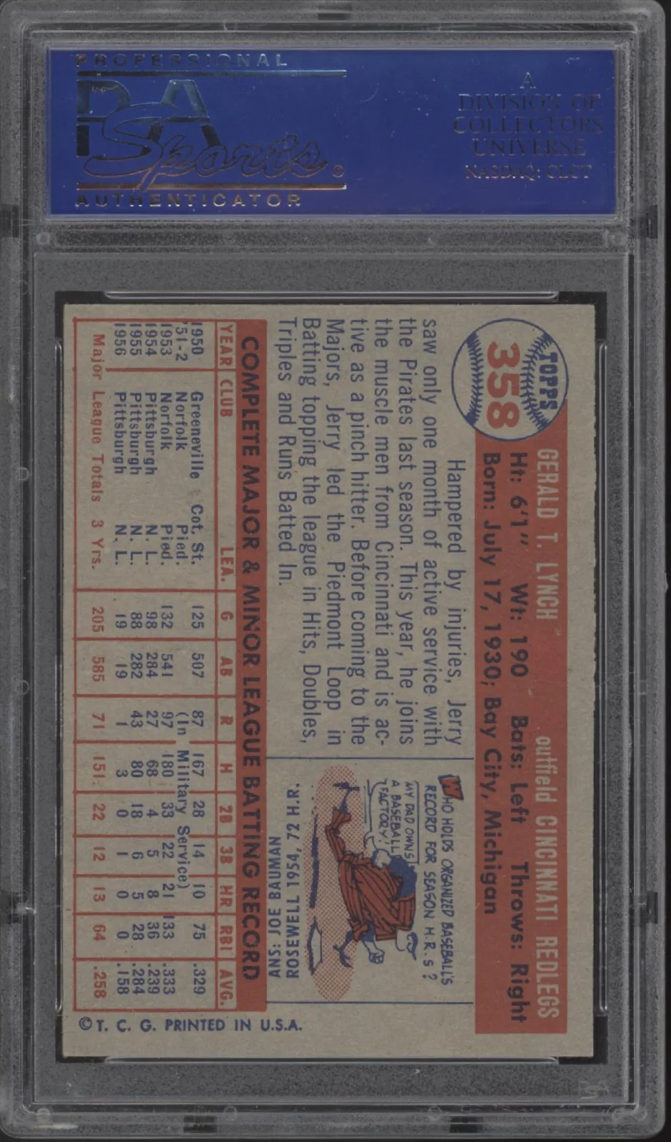Jerry Lynch 1957 Topps #358 PSA 7