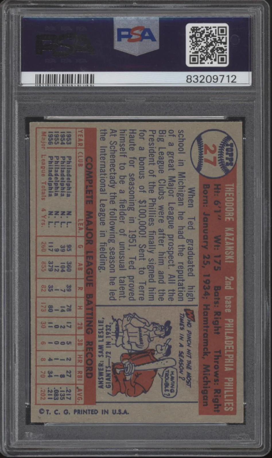 2397-ted-kazanski-1957-topps-27-psa-7-2.webp Ted Kazanski 1957 Topps #27 PSA 7