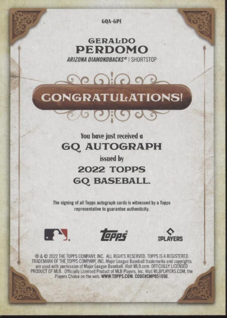 Geraldo Perdomo 2022 Topps Gypsy Queen Auto #GQA-GPE