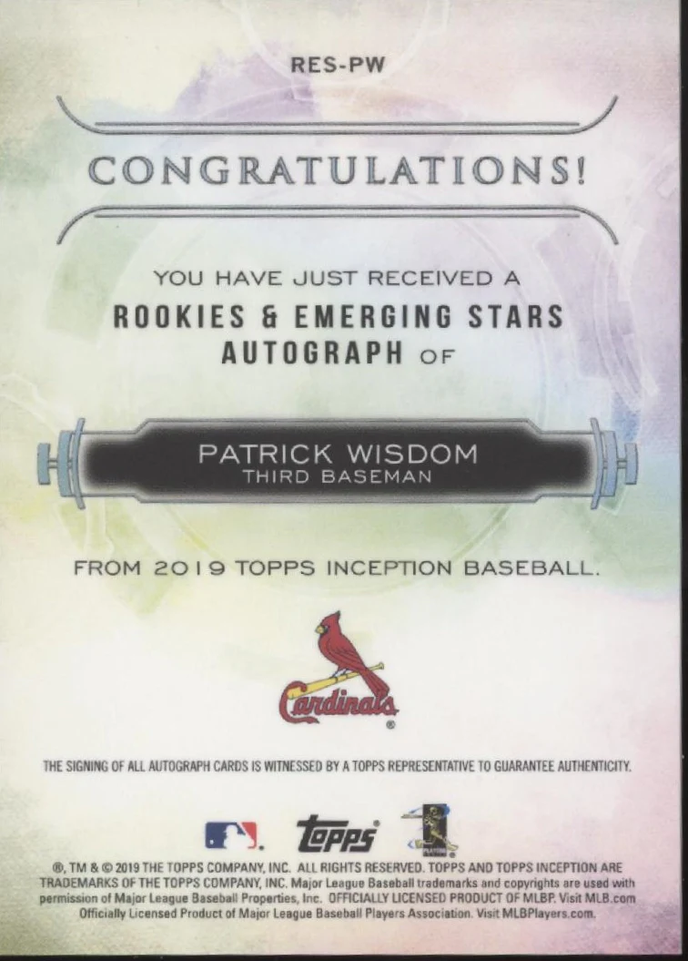 Patrick Wisdom 2019 Topps Inception Pink RC Auto 32/99 #RES-PW