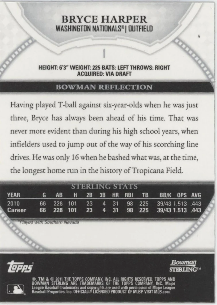 Bryce Harper 2011 Bowman Sterling #1