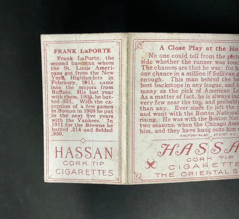 2431-frank-laporte-rj-wallace-1912-hassan-triple-fold-a-close-play-at-home-plate-pr-5.jpg Frank LaPorte RJ Wallace 1912 Hassan Triple Fold A Close Play at Home Plate PR