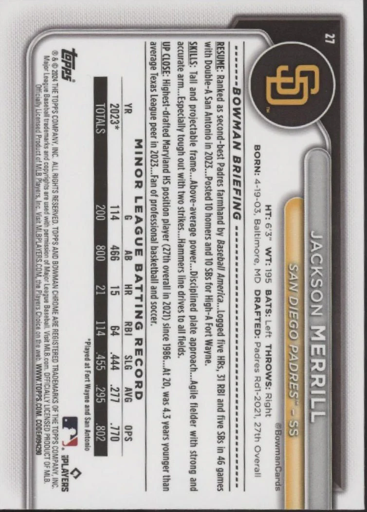 245-jackson-merrill-2024-bowman-chrome-mojo-refractor-rc-27-2-2.webp Jackson Merrill 2024 Bowman Chrome Mojo Refractor RC #27 #2