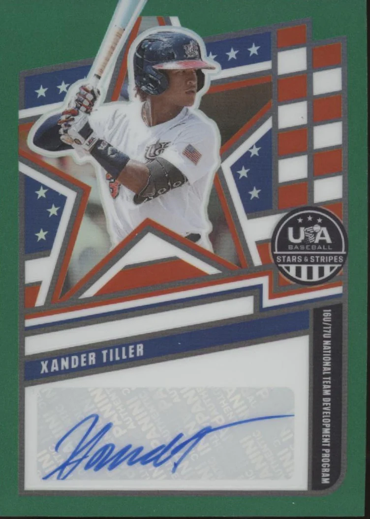 2453-xander-tiller-2026-panini-usa-stars-stripes-green-prizm-auto-nts-xt-1.webp Xander Tiller 2026 Panini USA Stars & Stripes Green Prizm Auto #NTS-XT