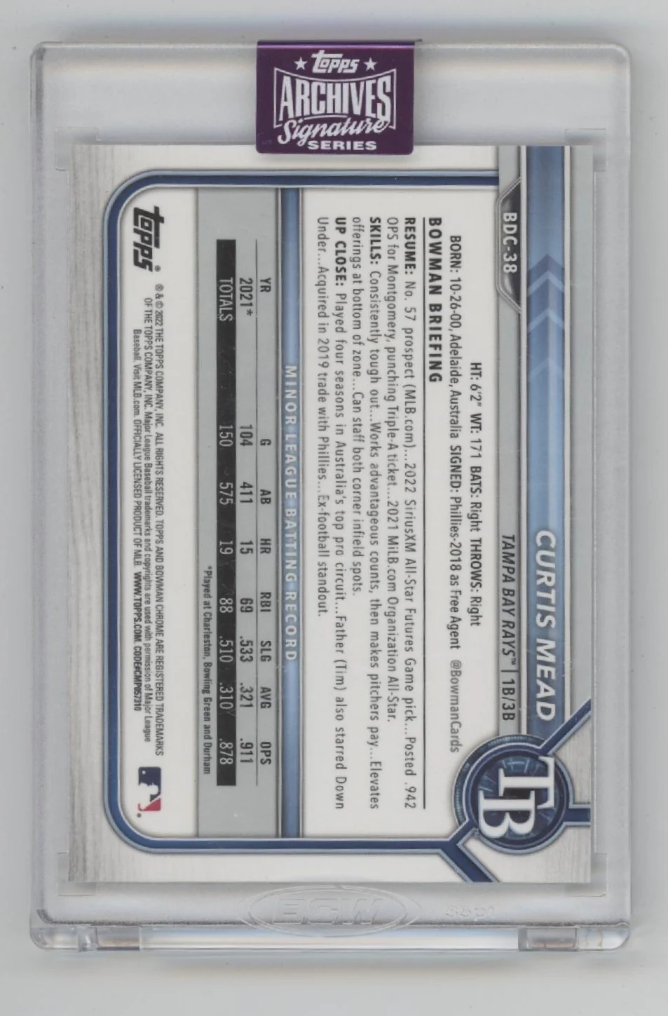 Curtis Mead 2025 Topps Archives Signature Series Auto 05/10 #BDC-38