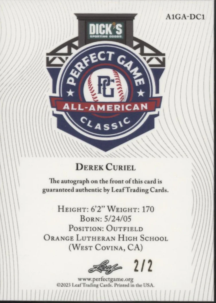 Derek Curiel 2023 Leaf Just Auto 2/2 #A1GA-DC1